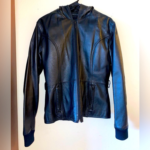 Vintage 90s Leather Hooded Black Wilson’s Jacket - Picture 5 of 9